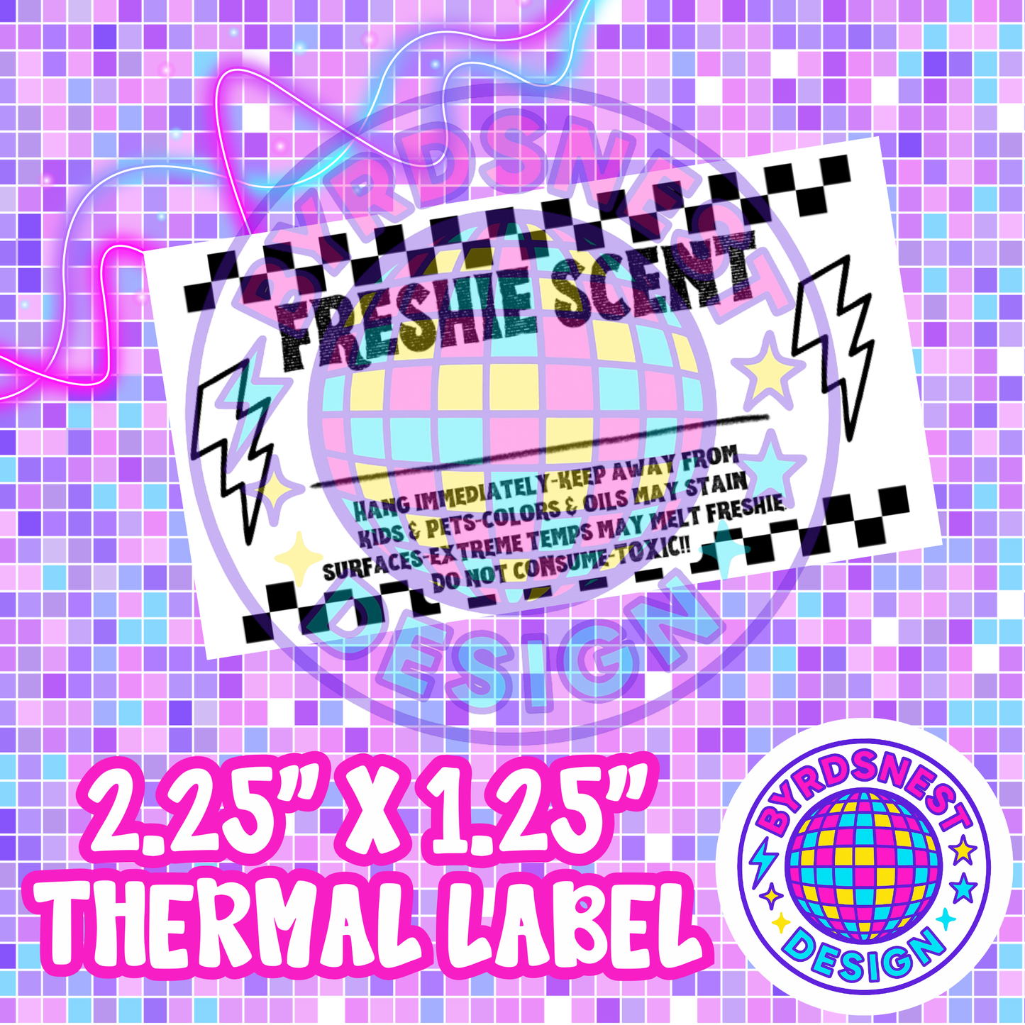 Checkered Lightning Bolt 2.25" x 1.25" Thermal Label PNG