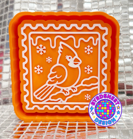 Red Bird Winter Stamp